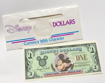 Vintage 1999 Micky One Dollar Disney World Currency With Envelope