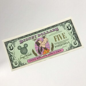 Vintage 1999 Goofy Five Dollar Disney World Currency Cinderella’s Castle