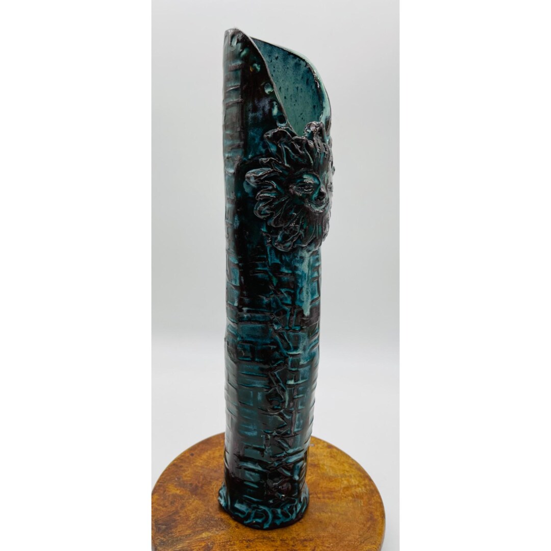 Vintage Artistic Studio Pottery Vase Hand Crafted Turquoise Unique Mid ...