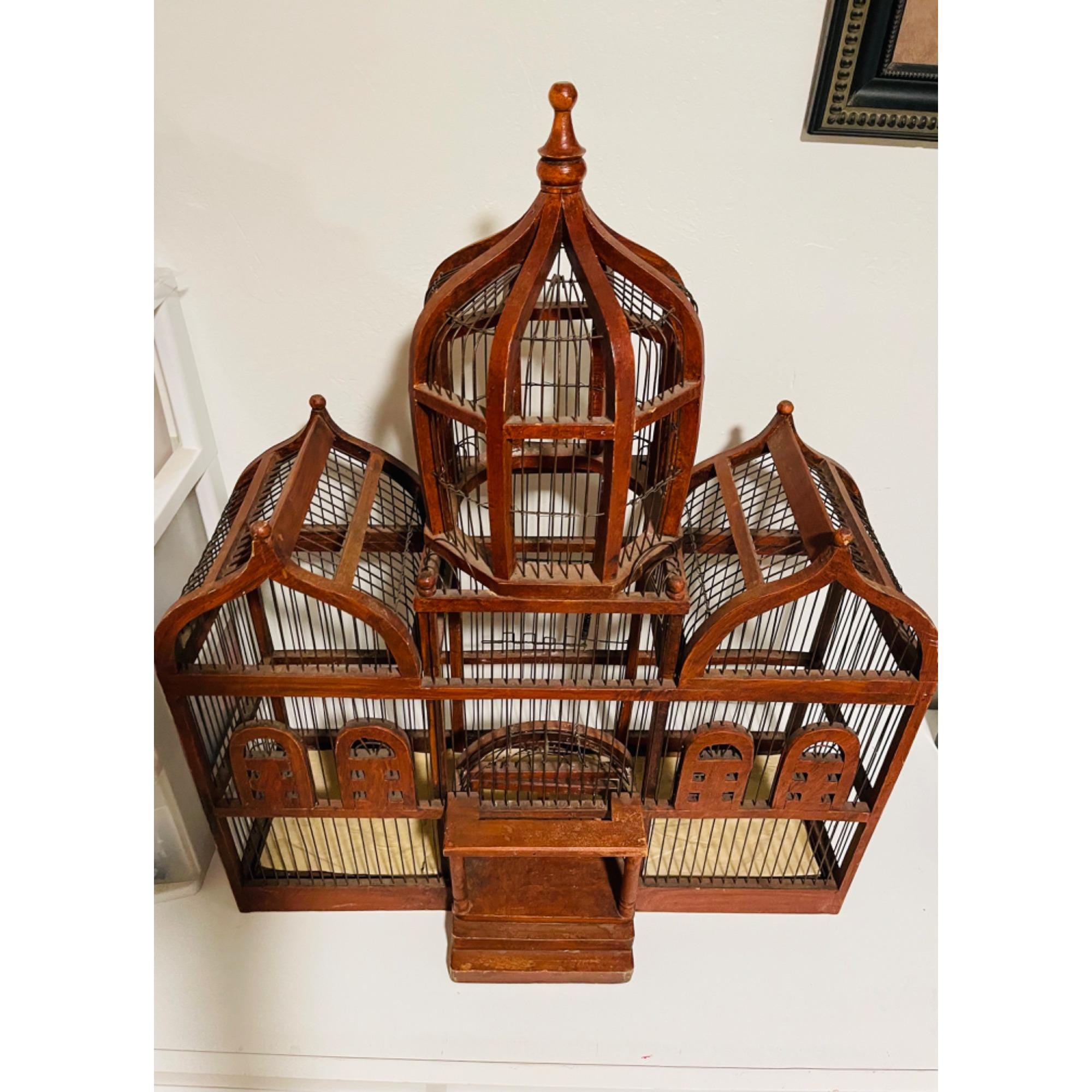 Vintage Bird Cage French Victorian Wood + Wire Dome Antique