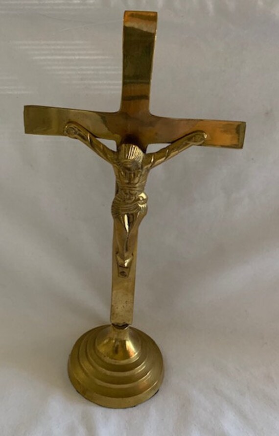 Brass Cross Vintage Brass Crucifix Cross Christ on