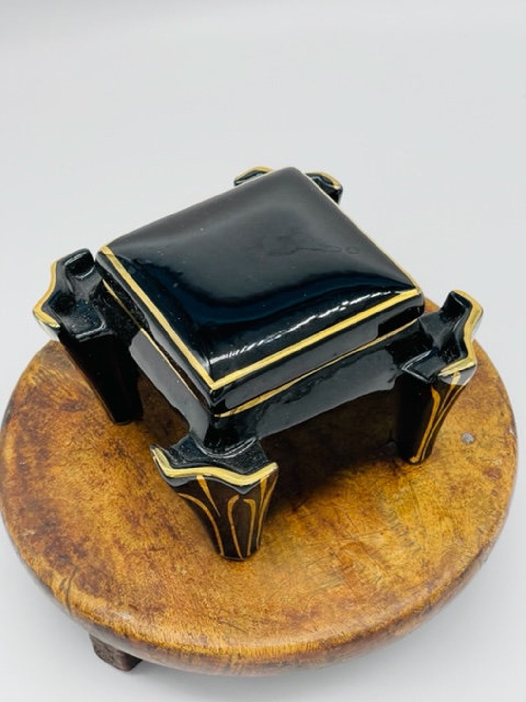 Vintage Art Deco Keystone Smoking Box Black and 22k Gold With 4 Mini