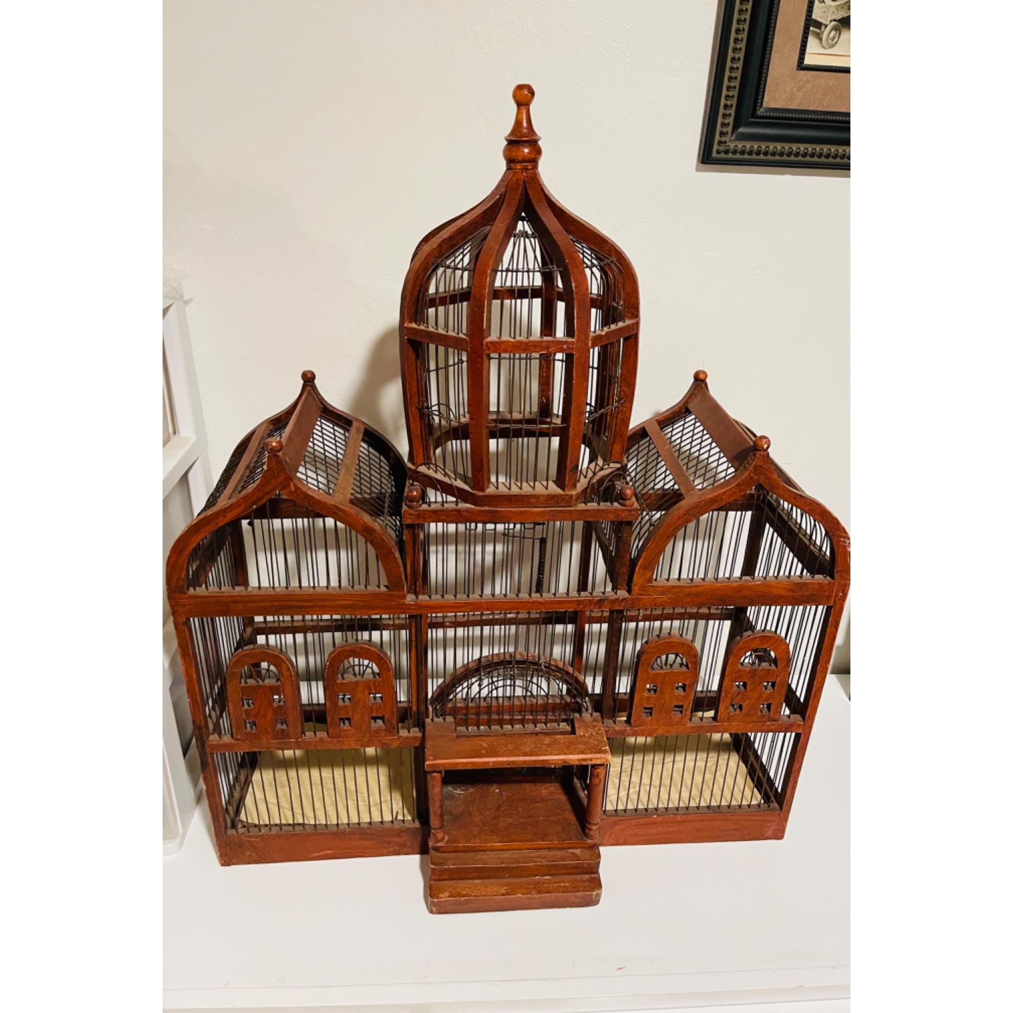 Vintage Bird Cage French Victorian Wood + Wire Dome Antique