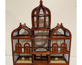 Vintage Bird Cage French Victorian Wood + Wire Dome Antique Architectural Large