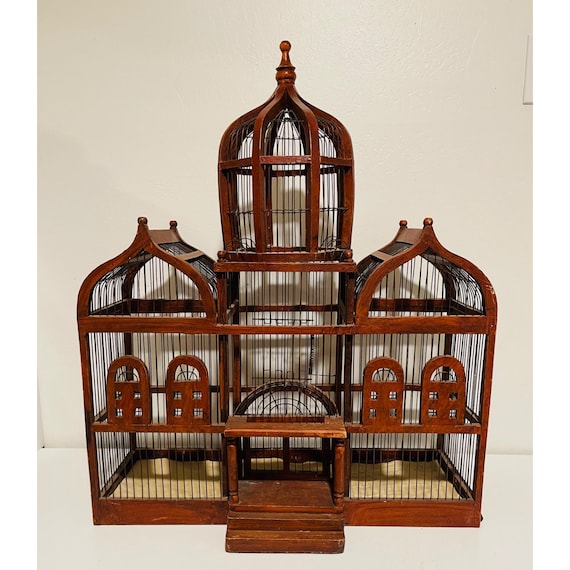 Vintage Bird Cage French Victorian Wood + Wire Dome Antique