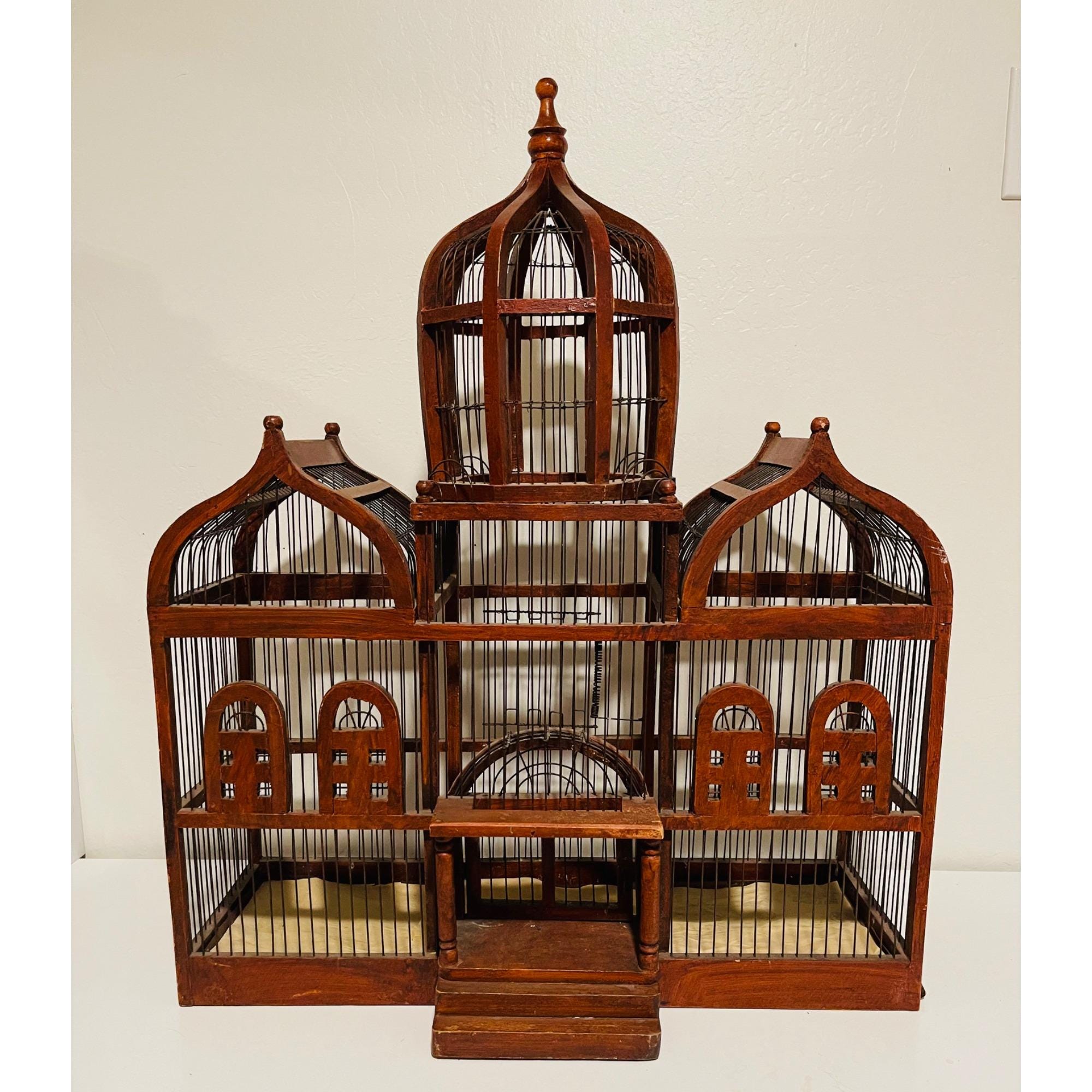 Vintage Bird Cage French Victorian Wood + Wire Dome Antique