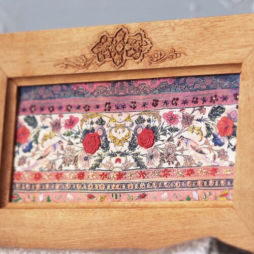 Handmade wall hanging, shops Embroidery, Wood walnut frame