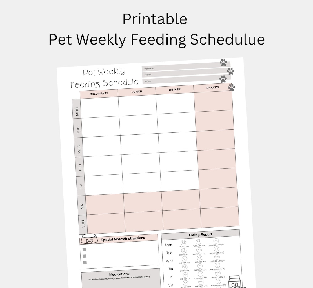 Curated visual reference: Fresh Look at Printable Dog Feeding Schedule Weekly Meal Tracker 8 5X11In Pdf