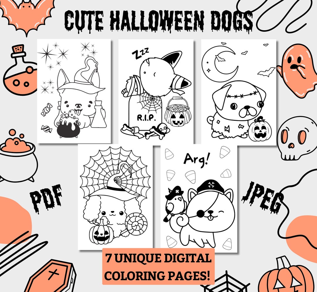 Kawaii Halloween Dog Coloring Pages - Preschool & Toddler A4 Sheets, 7 ...