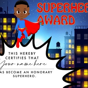 SUPERHERO Certificate- Printable Instant Download - For Birthday Gifts, Party Favors, Superhero Training