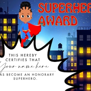 SUPERHERO Certificate- Printable Instant Download - For Birthday Gifts, Party Favors, Superhero Training