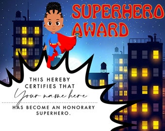 SUPERHERO Certificate- Printable Instant Download - For Birthday Gifts, Party Favors, Superhero Training