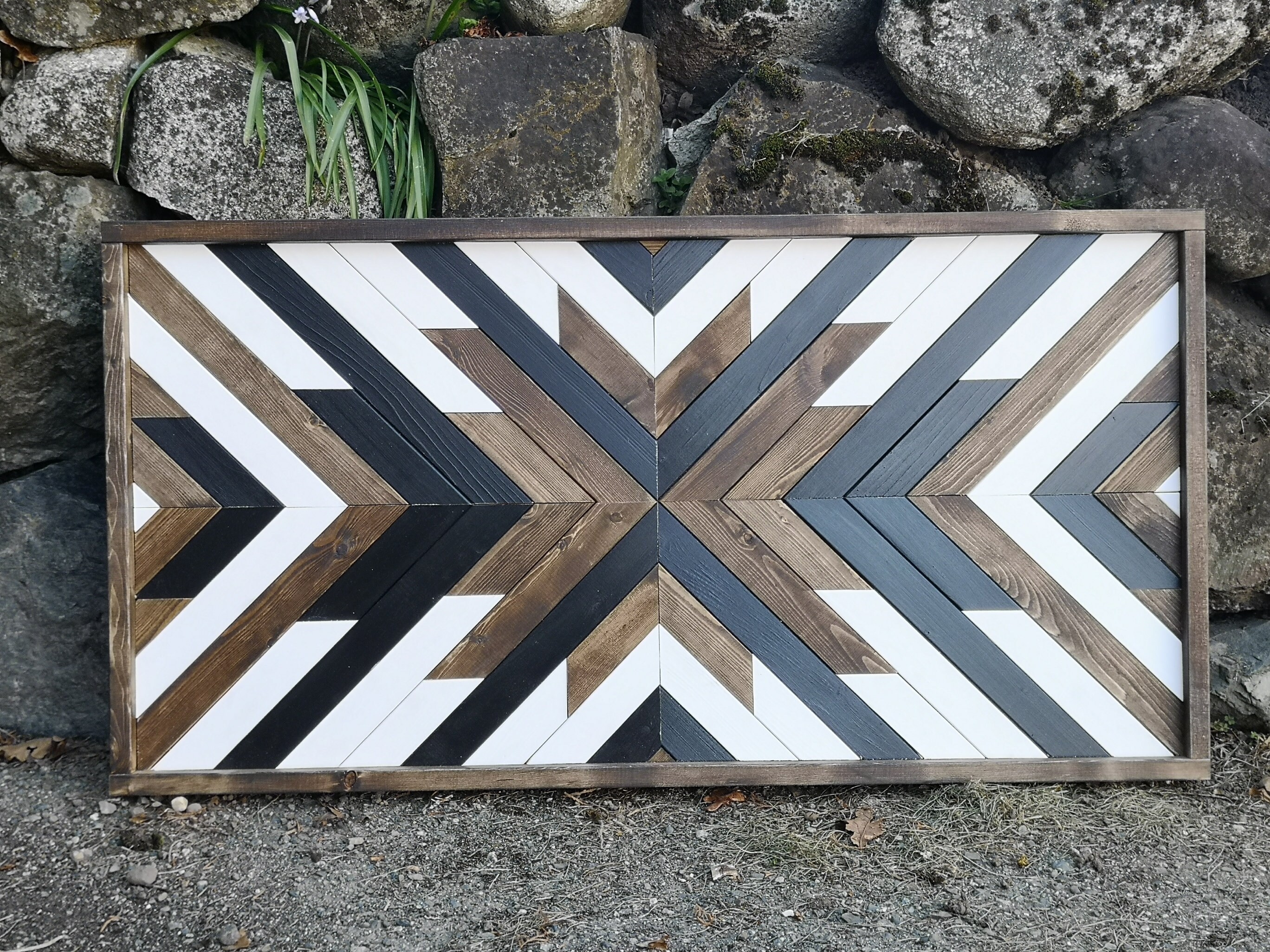 Rustic Wood Wall Art Black White and Dark Walnut Geometric Etsy