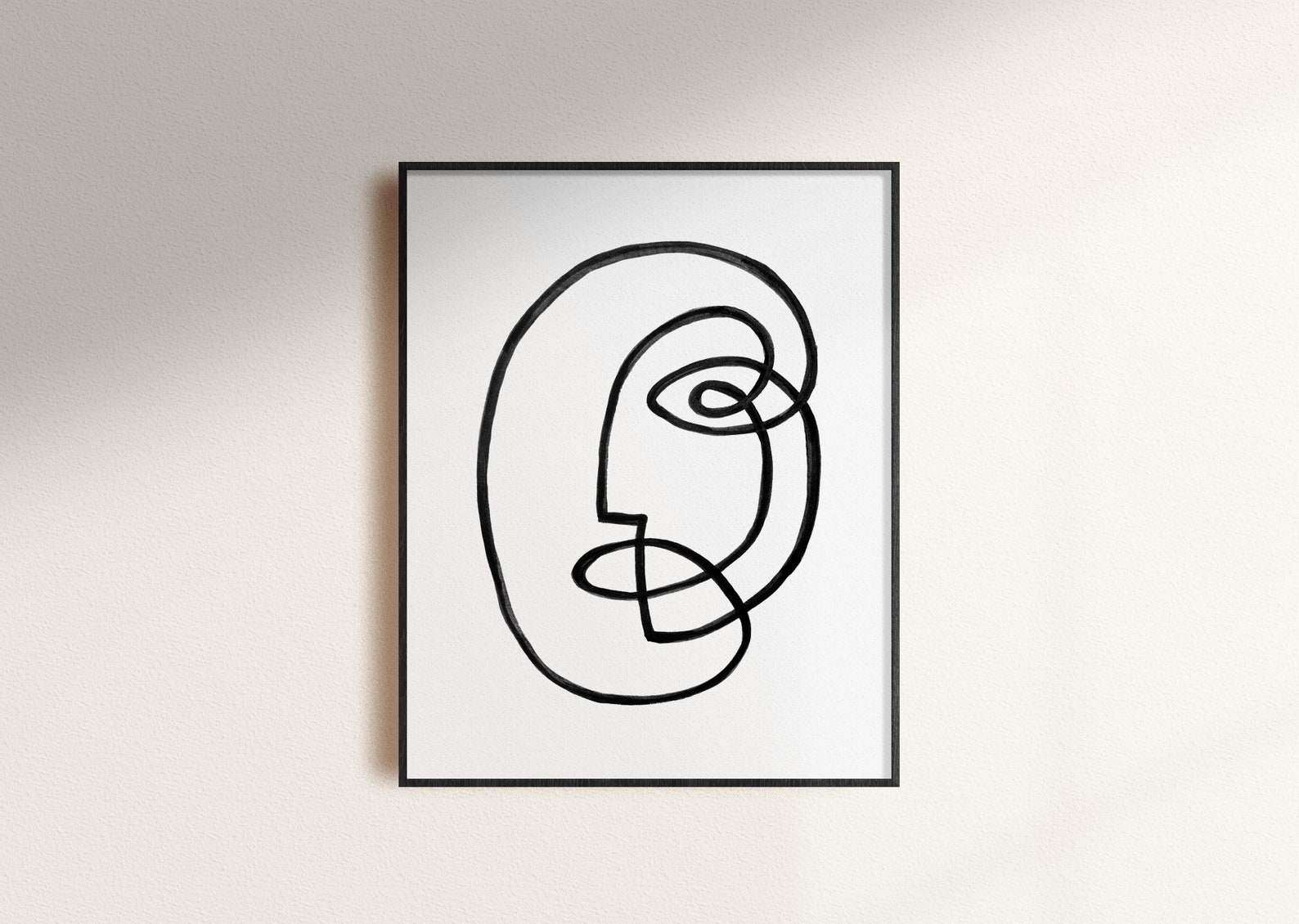 Abstract Face Art Painting One Line Drawing Print Continuous Etsy