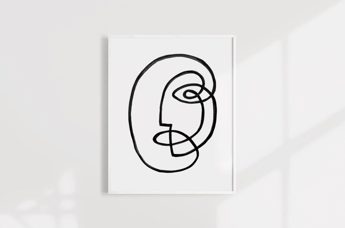 Abstract Face Art Painting One Line Drawing Print Continuous Etsy