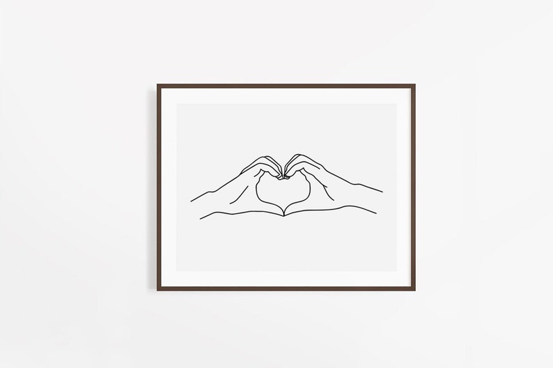 Line Art Hands Love Print Love Printable Line Drawing Heart Etsy
