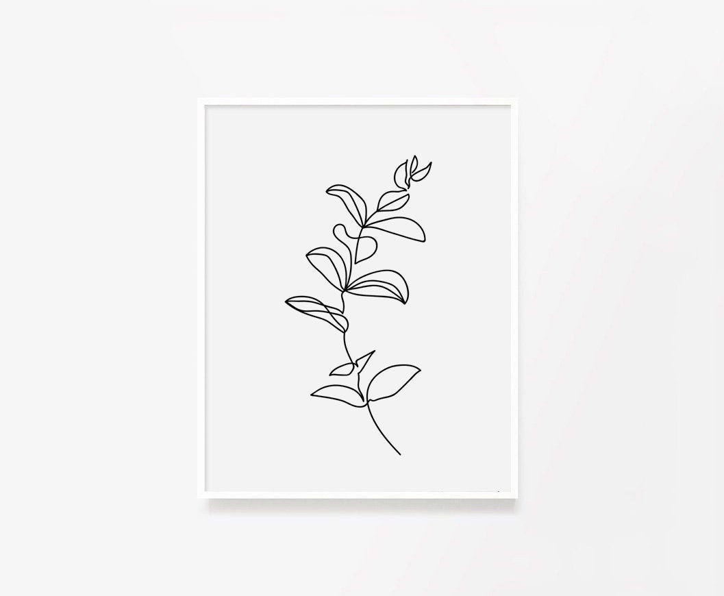 Line Art Botanical Print, Leaf Printable, Line Drawing Printable ...