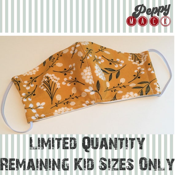 Mustard Floral Face Mask with Pocket, Washable and Reusable Face Mask, Kid