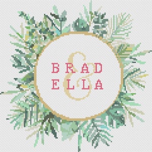 Greenery Wedding Wreath Cross-Stitch Pattern