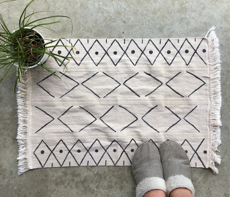Area rug Small neutral rug Handpainted Geometric rug 100% cotton rug image 1