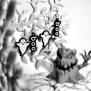 Halloween Earrings | Halloween Tiny Boo Ghost Earrings | Ghost | Boo | Cute Ghost Earrings | Fun Spooky Friend Earrings | 3D Printed Earring