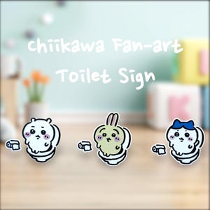 Chiikawa Toilet Sign Bathroom Decor Cute Kawaii Gift Chiikawa Universe Inspired Gift Door Sign Rabbit Decor Cat Toilet Sign Trio Bundle Pack