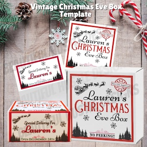 Christmas Eve Box Template | Vintage Eve Box | Editable with Canva | Santa Box Template | Personalized Christmas Eve Box Label Template