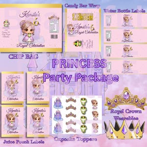 Purple & Gold Princess Party Printable Bundle (Digital Download)