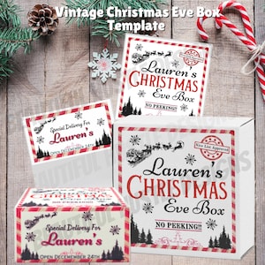 Christmas Eve Box Template | vintage Eve Box | Editable with Canva | Santa Box Template | Personalized Christmas Eve Box Label Template