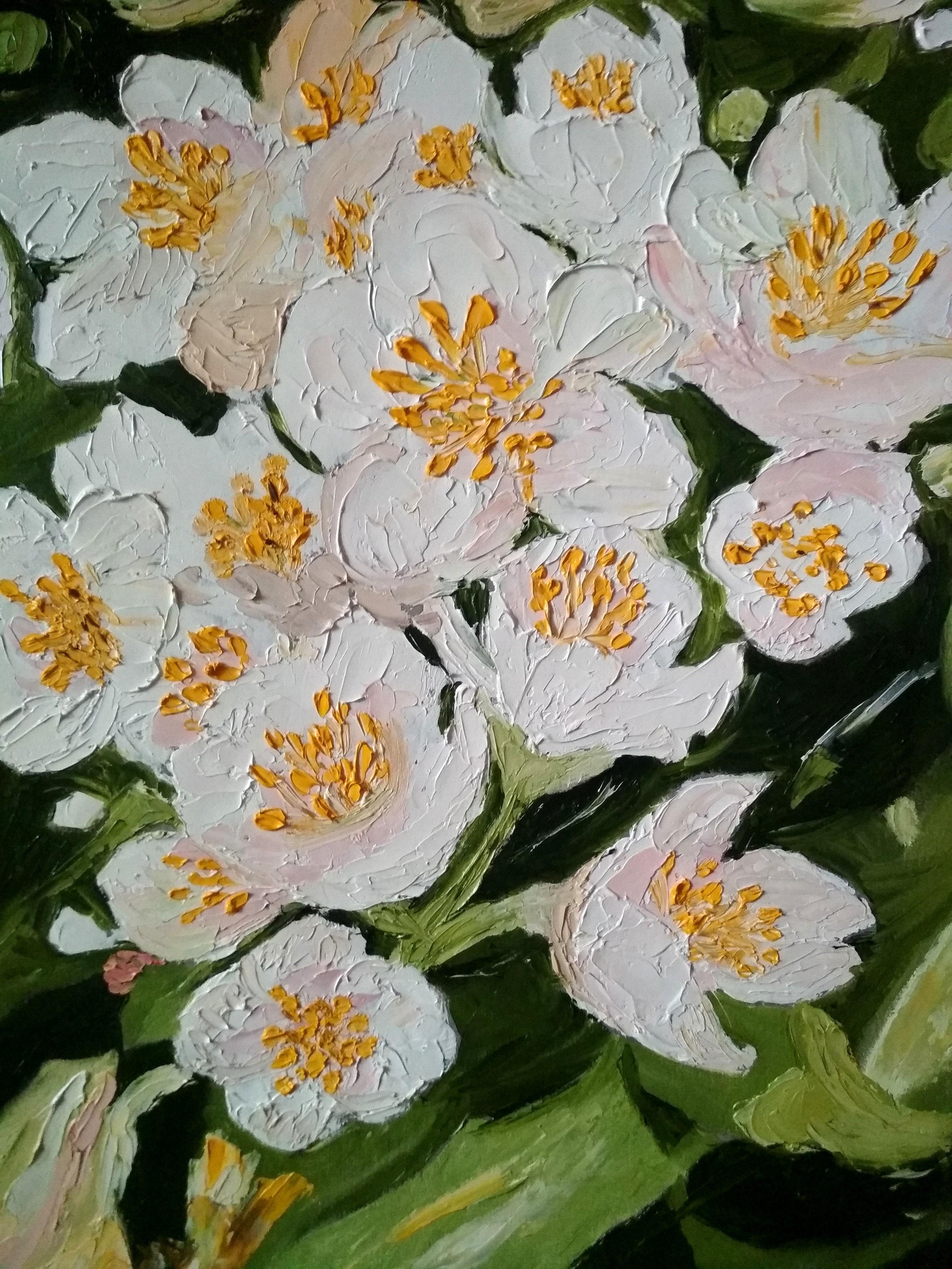 White Blooms Painting Original Art Jasmine Flowers Painting Etsy