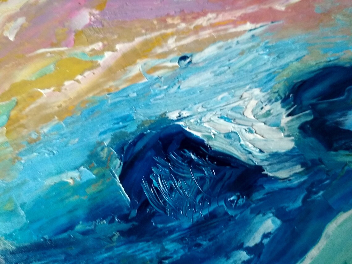 Abstract Ocean Painting Original Art Colorful Abstract Waves Etsy