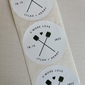S'more love stickers, s'more favor stickers, s'more bag labels, s'more love labels, s'more favor labels, wedding s'mores, wedding favors