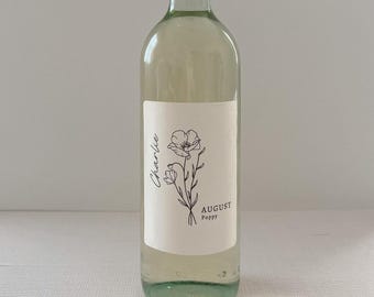 Birthday Month Flower Wine Label