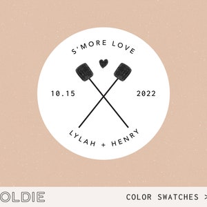 S'more love stickers, s'more favor stickers, s'more bag labels, s'more love labels, s'more favor labels, wedding s'mores, wedding favors
