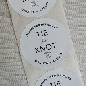 Tie the knot stickers, pretzel favor stickers, pretzel bag labels, tie the knot labels, pretzel favor labels, wedding soft pretzels