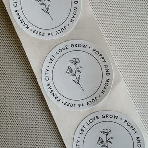 Adesivi Let Love Grow, adesivi per bomboniere con bustine di semi, etichette per bustine di semi, etichette Let Love Grow, etichette per bomboniere con pretzel, bomboniere con semi di fiori