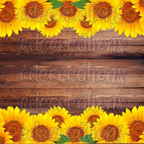 Sunflower border frame on dark wood plank rustic sunflowers country cute PNG JPEG DOWNLOAD