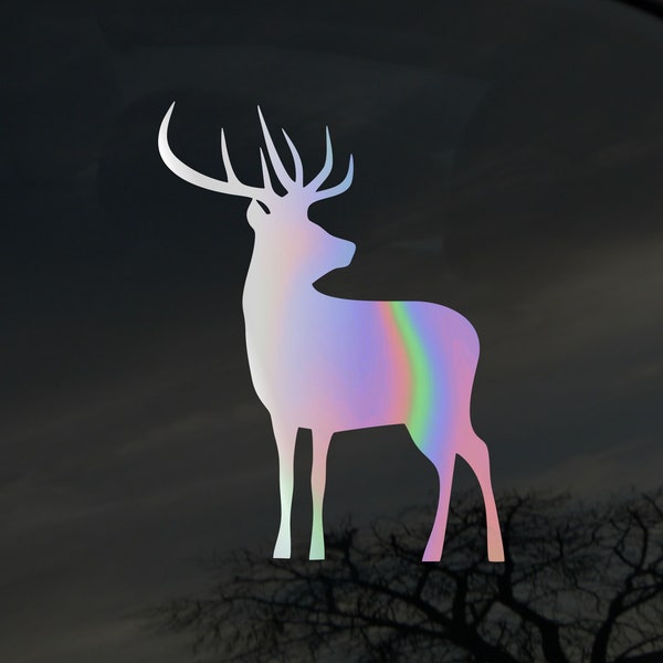 Deer decal, vinyl car bumper sticker, Rainbow holographic, Hunting, Antler