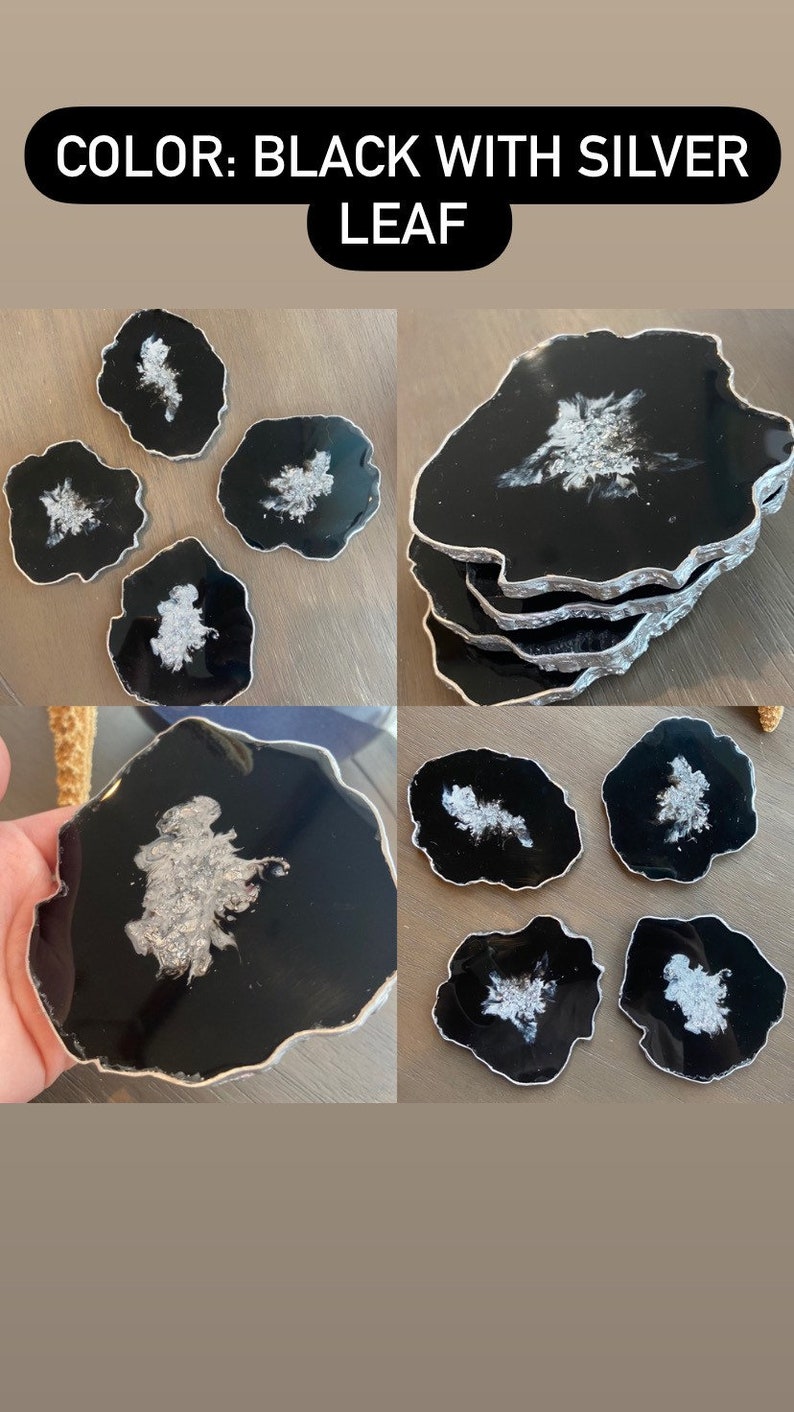 Geode Shaped Resin Coasters, Set of 4 multi-shaped in White or Black image 9
