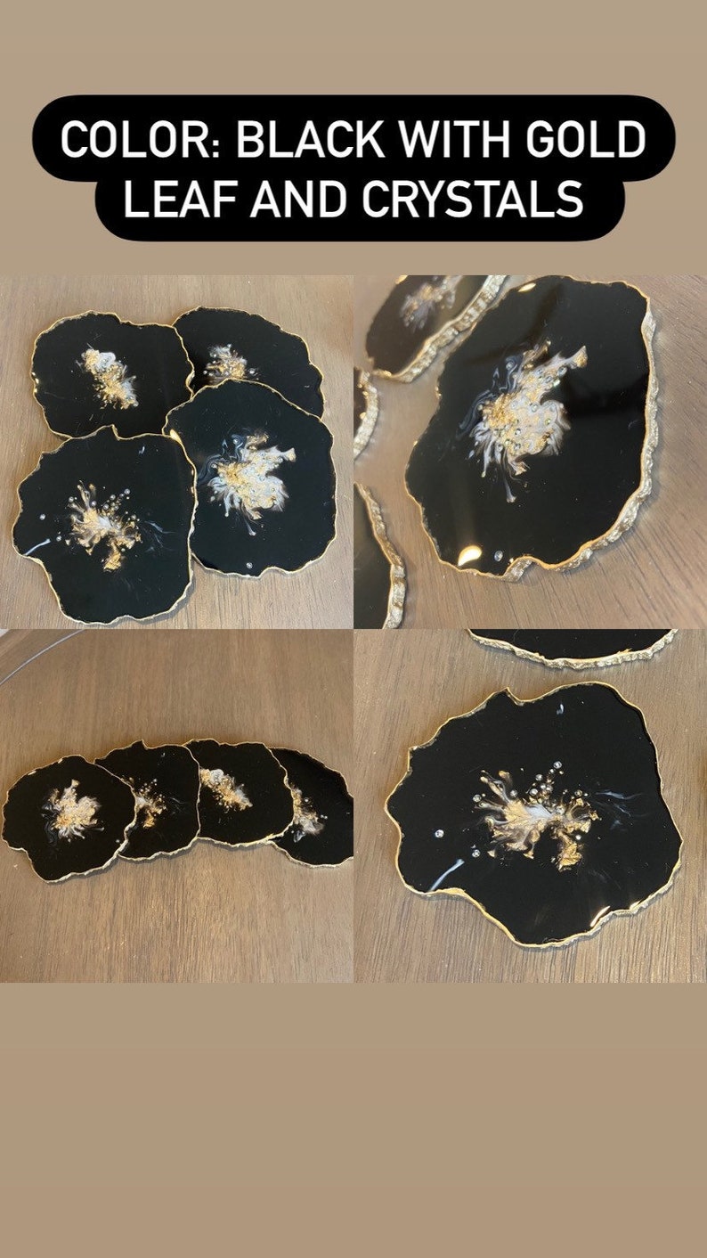 Geode Shaped Resin Coasters, Set of 4 multi-shaped in White or Black image 6