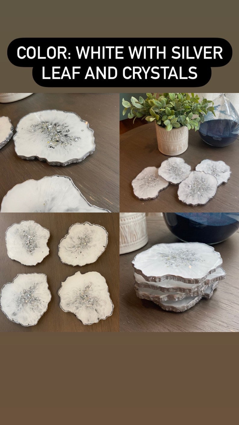 Geode Shaped Resin Coasters, Set of 4 multi-shaped in White or Black image 5