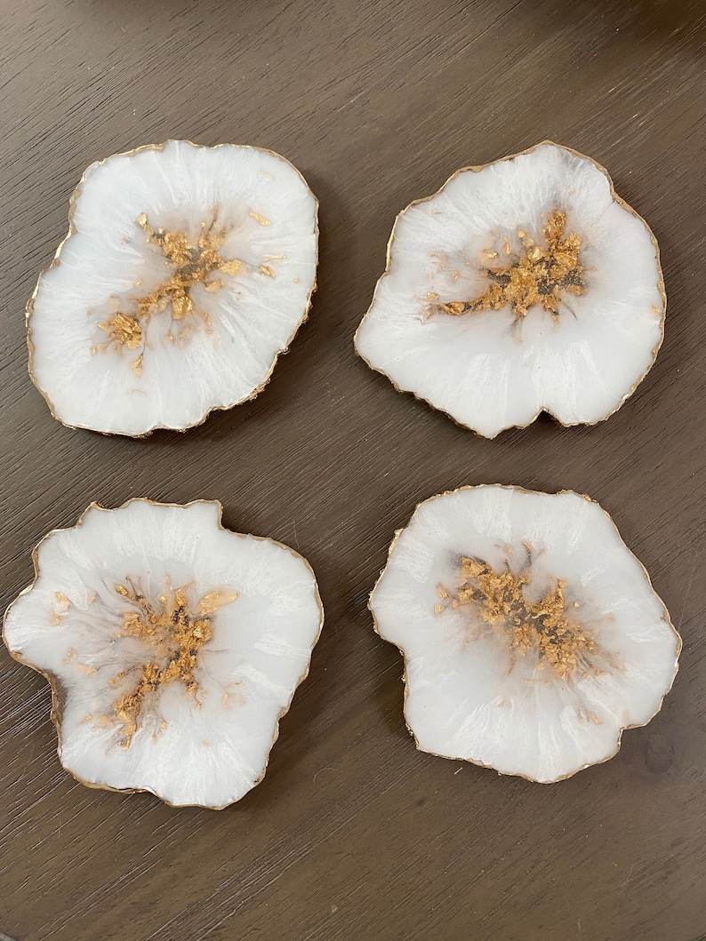 Geode Shaped Resin Coasters, Set of 4 multi-shaped in White or Black image 2