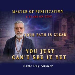 Puede incluir: Imagen que presenta a un hombre con barba y collar, con texto superpuesto: "MASTER OF PURIFICATION 6 YEARS ON ETSY YOUR PATH IS CLEAR YOU JUST CAN'T SEE IT YET Same Day Answer."