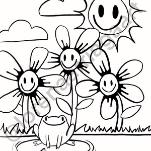 Flowers with frog coloring page printable download