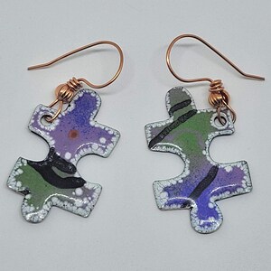 Purple and green puzzled earrings