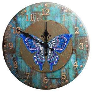 5D DIY Diamond Painting Tin Clock~Butterfly (The Center Screw for the hands is slightly off center) See Pics