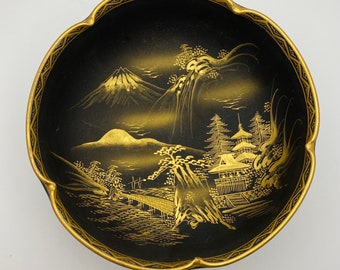 Posacenere Catchall in ceramica giapponese degli anni '60, dettaglio dorato, dipinto a mano
