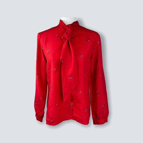 Vintage Judy Bond secretary red  blouse with tie … - image 1