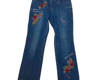 Embroidered jeans - Etsy