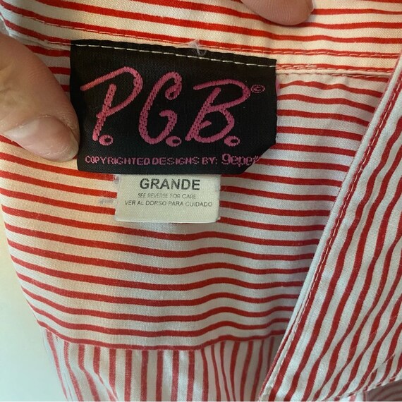Vintage P.G.B red white striped button down with … - image 5